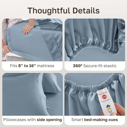 California Design Den 600 Thread Count King Size Bedsheets Set, Pastel Blue - Image 4