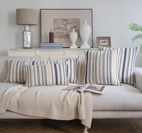 Cethom Navy Blue Boho Lumbar Pillow Covers 14x36 Long, Stripe Textured - Image 6