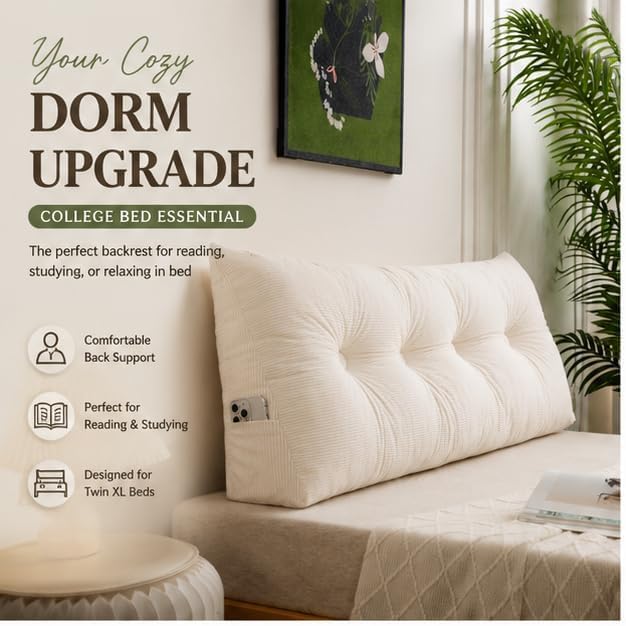 Dorm Bed Wedge Headboard Pillow Back Support Cushion，Coffee：47.24x15.75in - Image 3