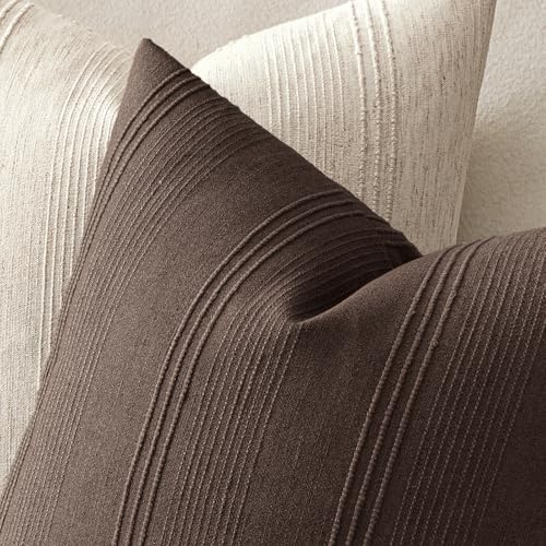 MIULEE Decorative Striped Throw Pillow Covers 22x22 in Reddish Brown 2 Pack - Image 3