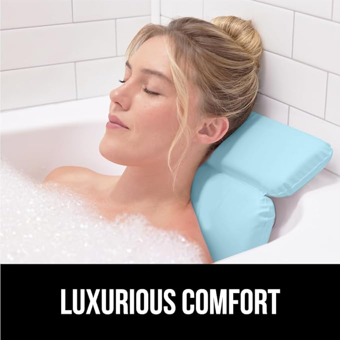 GORILLA GRIP Bath Pillow for Tub, Improved Suction Cups, Luxury Bathtub Pillows, Headrest for Neck and Back Support, Relaxing Home Spa, Hot Tubs and Bathroom Essentials, Gifts for Women, 2 Panel Blue