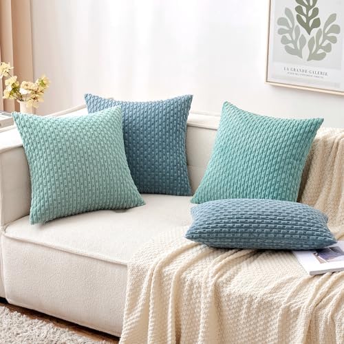 MIULEE Decorative Throw Pillow Covers 16x16 Blue Grey Textured Corduroy - Image 4