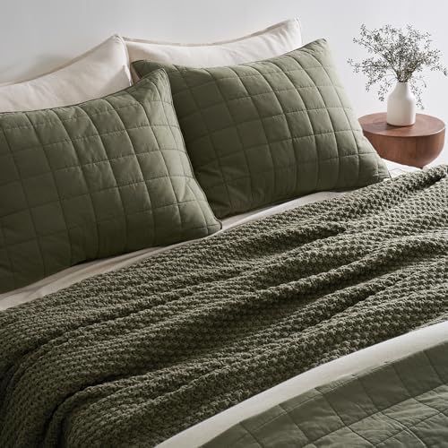 EVERGRACEHOME Chunky Chenille Knit Throw Blanket, 90 x 90, Olive Green - Image 3