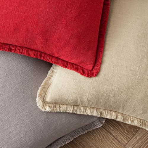 MIULEE Boho Linen Fringe Decorative Throw Pillow Covers Red 20x20 - Image 4
