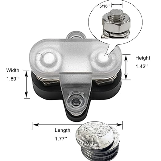 Heart Horse Bus Bar Terminal Block 5/16'' Power Stud Battery Junction Post Distribution Block Insulated with Cover DC 48V 300A for Auto Truck RV Boat (5/16'',Red+Black)