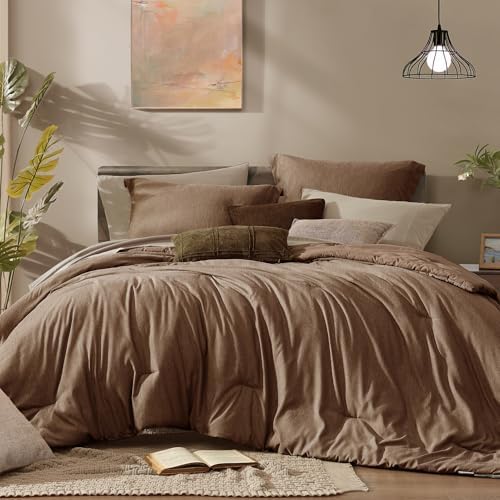 Monbix Oversized King Comforter Set 7 Pieces Brown Bed in a Bag by Monbix