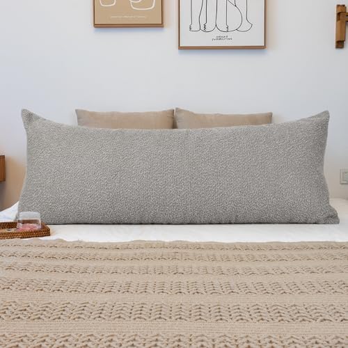 JoraLion 20x54 inch Neutral Boucle Body Pillow Cover, Light Grey Long Pillow by JoraLion