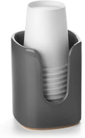5 oz Square Ceramic Bathroom Cup Dispenser for Kids and Pregnancy - Disposable Paper Cup Holder for Mouthwash Cups on Bathroom Vanity Countertop (1 Pack, Grey)