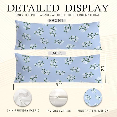 Blue Hydrangea Chinoiserie Body Pillow Covers 20x54, Grandmillennial Home Decor - Image 6