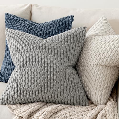 MIULEE Decorative Throw Pillow Covers 20x20 Cream White Textured Corduroy - Image 4