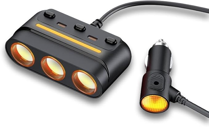 3 - in - 1 Cigarette Lighter Adapter with PD/QC Fast Charging, Independent Switches Car Charger, RGB LED Indicator Lights - Universal Cigarette Lighter USB Charger for Cars, SUVs