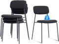 Black Stacking Chairs with Upholstered Fabric Seat and Back, Armless Guest Chairs with Metal Frames, Stackable Reception Chair for Waiting Area, School, Conference Room, and Church, Set of 4.