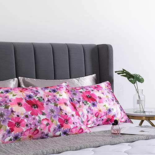 Floral Printed Satin Pillowcase, Standard Cooling Pillow Case Set of 2 - Image 7