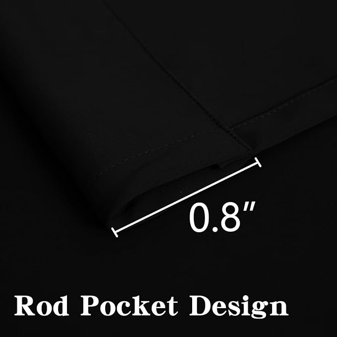 Blackout Curtains 72 Inch Length 2 Panels Set, Black Curtains Thermal Insulated Room Darkening Drapes for Bedroom, Rod Pocket Light Blocking Drapes Living Room Windows(52W × 72L, Black)
