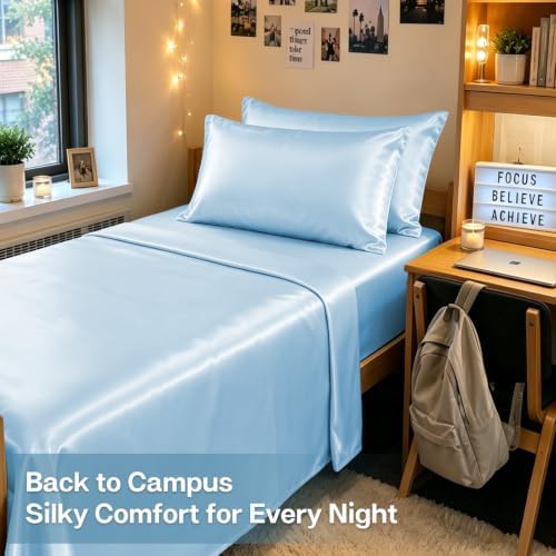 MR&HM Satin Pillowcase 2 Pack, Standard Size 20"x26", Light Blue - Image 5