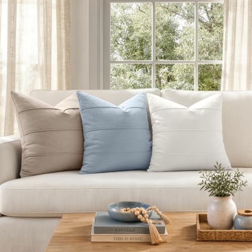 MIULEE Euro Decorative Linen Throw Pillow Covers 22x22 Natural Striped - Image 3