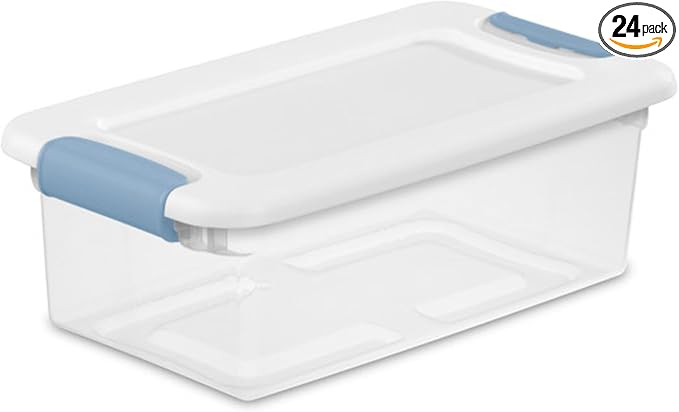 Sterilite 24-Pack Latching Box, Under Bed Storage Bins with Lids, Clear Plastic, 6 Quart - Heavy-Duty Organizing Containers for Closet, Bathroom, and Office