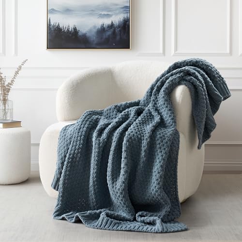 EVERGRACEHOME Chunky Chenille Knit Throw Blanket, 50 x 60, Stormy Blue by EVERGRACE