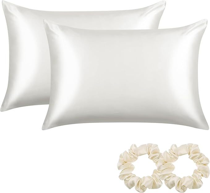 ALASKA BEAR Silk Pillowcase for Hair and Skin, Set of 2 Pure Genuine 22 Momme Mulberry Silk Pillow Cases Queen Size for Bliss Sleep Better Than Poly Satin, Zipper Closure(2pc,Ivory)