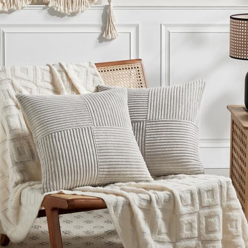 Fancy Homi 2 Packs Neutral Grey Decorative Throw Pillow Covers 20x20 Inch by Fancy+Homi