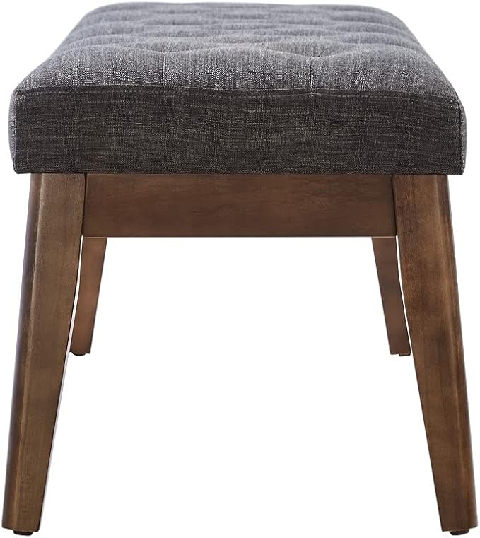 24KF Linen Upholstered Buttons Tufted Entryway Bench with Solid Wood Leg,Bed Bench Ottoman with Padded Seat,5034-Dark Gray