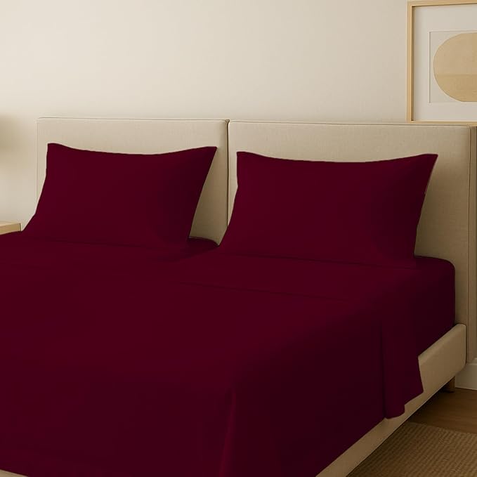 Carressa Linen Split King Sheets Sets for Adjustable Bed - 100% Egyptian Cotton 600 Thread Count 5 PC Top Split King Sheet Set (Burgundy), 16" Deep Pocket Silky Soft Cooling Luxury Hotel Sheets