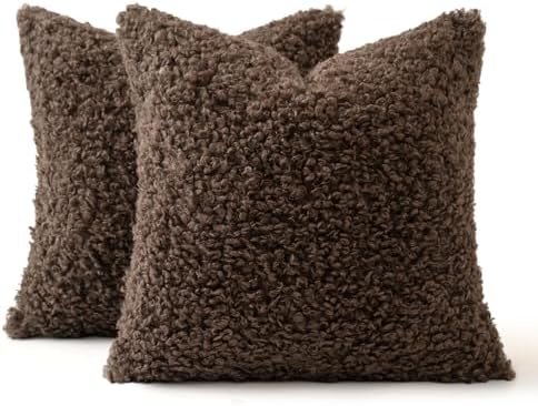 MIULEE Decorative Faux Fur Pillow Covers Sherpa 18x18 Chocolate - Image 6