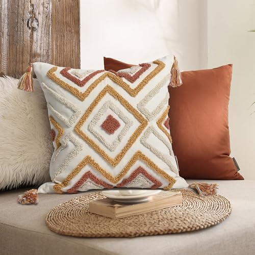 Boho Pillow Covers 18X18 Inch Boho Tufted Throw Pillow Covers Decorative - Image 5