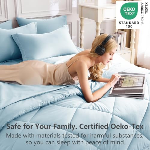 CozyLux Queen Comforter Set 88"x88" Light Blue - Image 3