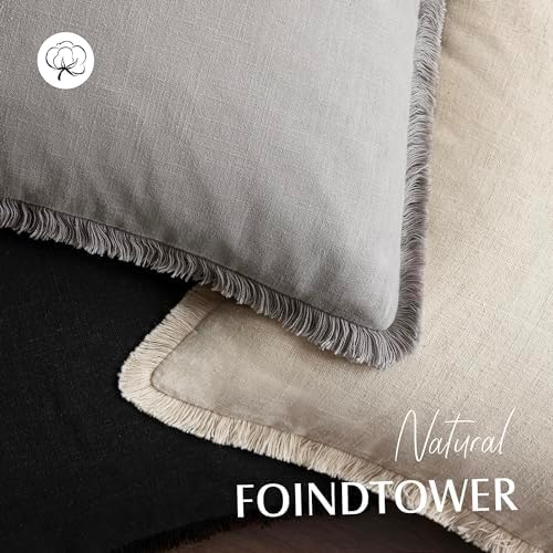 Foindtower Decorative Linen Fringe Throw Pillow Covers 26×26 Light Gray - Image 4
