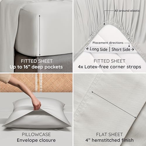 Bambaw 100% Viscose Derived from Bamboo Queen Size 6 Piece Sheet Set - Image 6