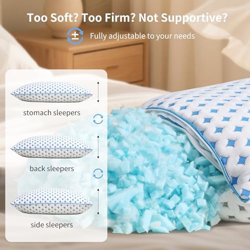 Queen Pillow 1 Pack, Cooling Shredded Memory Foam Pillow - Image 6