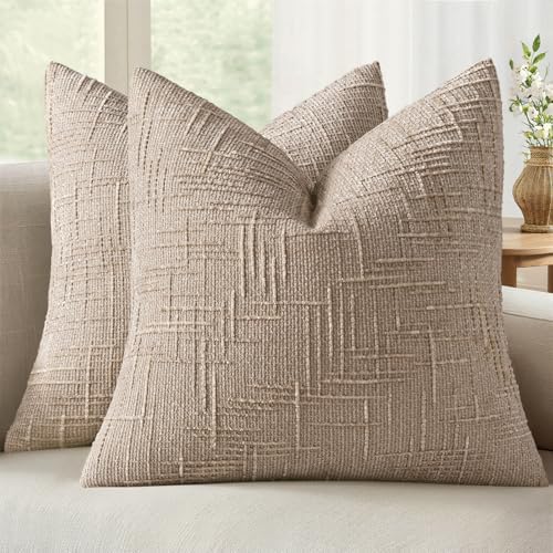 MIULEE Chenille Textured Euro Throw Pillow Covers Oatmeal 26x26 Set of 2 by MIULEE