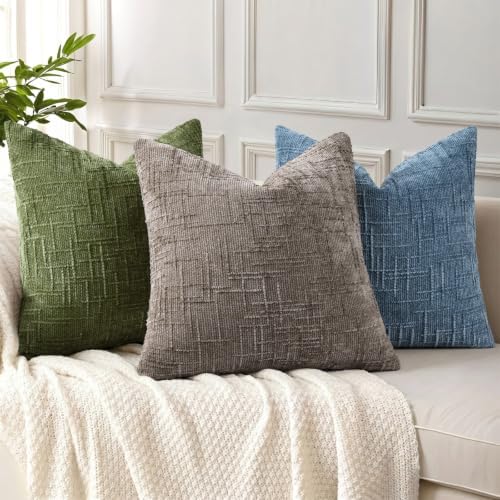 decorUhome Textured Chenille Throw Pillow Covers 20x20 Set of 2 Blue - Image 4