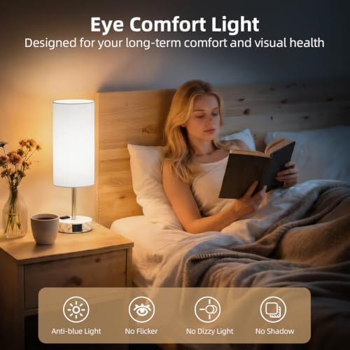 Table Lamp, Dimmable Touch, AC Outlet, USB A+C (White&Marble) - Image 5