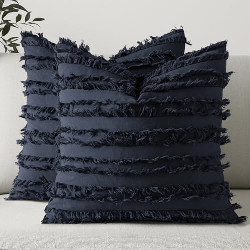 MIULEE Boho Linen Striped Throw Pillow Covers 18x18 by MIULEE