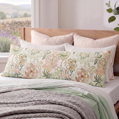 Bedorm 20 x 54 Body Pillow Cover Cotton Green Floral Body Pillow Case 1 Pcs by Bedorm