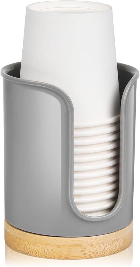 Bathroom Cup Dispenser Countertop - Cup Holder for Dixie 5 6 oz Cups, Guest Bathroom Essentials Vanity Organizer - PC/Bamboo, Grey, Pack of 1