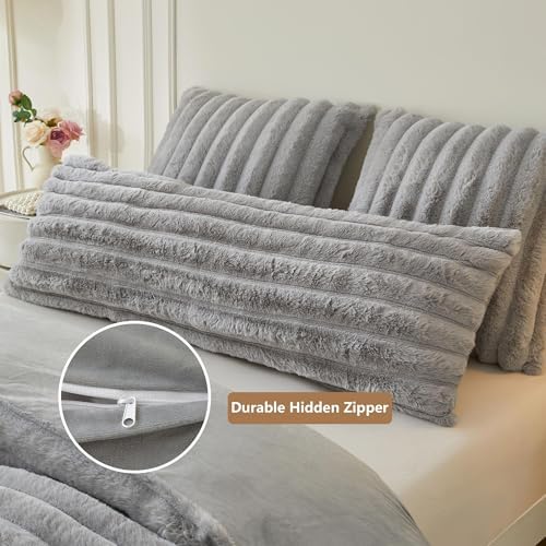 MEGO Body Pillow Cover 20x54, Fluffy Wide Ribbed Faux Rabbit Fur - Image 4
