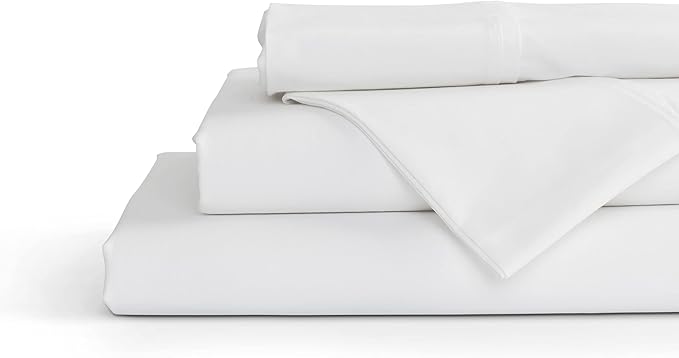 Linen Home 100% Cotton Percale Sheet Set, Twin Size, White, Deep Pocket, 4 Pieces Set - 1 Flat, 1 Deep Pocket Fitted Sheet and 2 Pillowcases, Crisp Cool and Strong Bed Linen