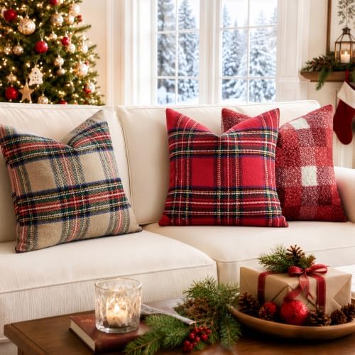 EMEMA Christmas Plaid Pillow Covers 18x18 Set of 2, Tartan Throw Pillow Covers - Image 4
