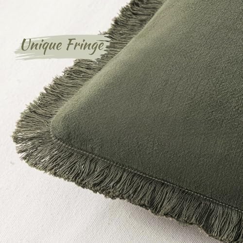 MIULEE Boho Linen Decorative Lumbar Throw Pillow Covers Olive Green 12x20 - Image 2
