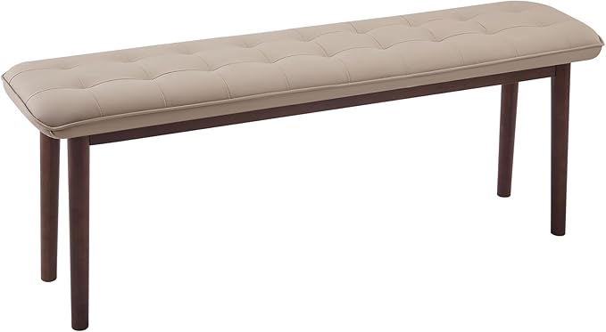 47'' Solid Wood Dining Bench with Cushion, Faux Leather Upholstered Bench for Dining Room Table, Kitchen, Entryway, or Bedroom End of Bed, Beige
