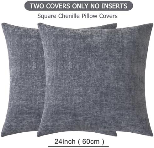 GAWAMAY Gray Chenille Throw Pillow Covers 24x24 Set of 2 - Image 2