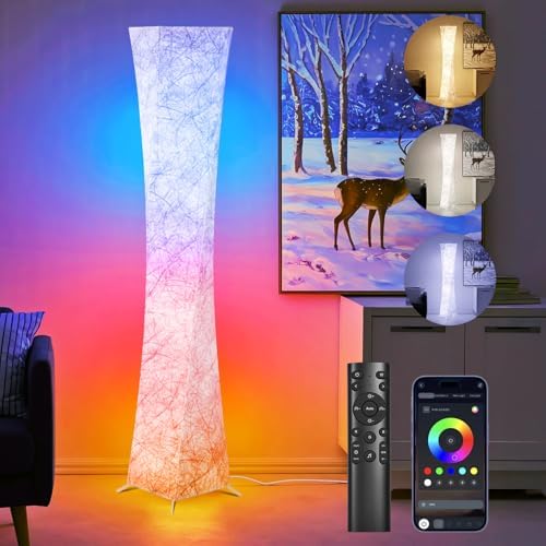 WORLD WIN 61'' RGB LED Corner Floor Lamp, Unique Hourglass Shade, Square by WORLDWIN