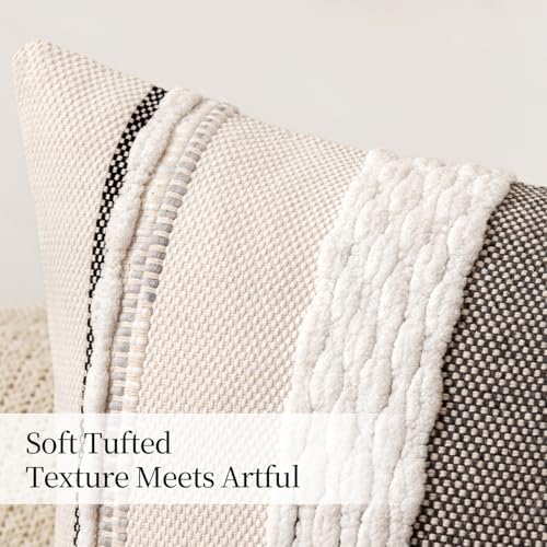 ANRODUO Boho Decorative Throw Pillow Covers White Stripe 18x18 Pack of 2 - Image 6
