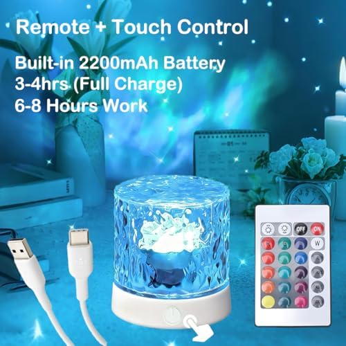 Rechargeable Shower Lights for Inside Shower-Ocean Wave Projector Light for Bathroom Bath Tub-Cordless LED Bathroom Lights 3D Water Ripple Light Ocean Lamp for Bathtub Relaxing Spa,Northern Aurora - Image 3