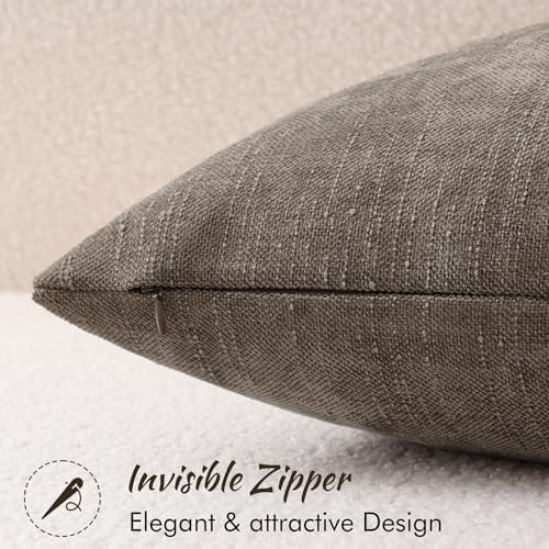 decorUhome Chenille Throw Pillow Covers 20x20 Set of 2, Taupe Grey - Image 3