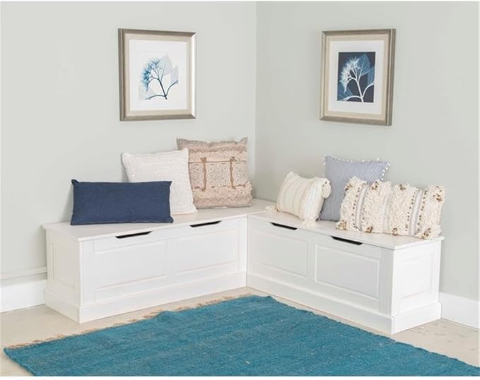 Riverbay Furniture Backless Wood Corner Kitchen Breakfast Nook Bench, with Hidden Storage, in White (Bench Only)