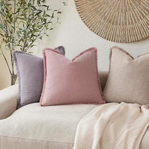 Foindtower Decorative Linen Fringe Throw Pillow Covers 20×20 Inch, Rose Pink - Image 5